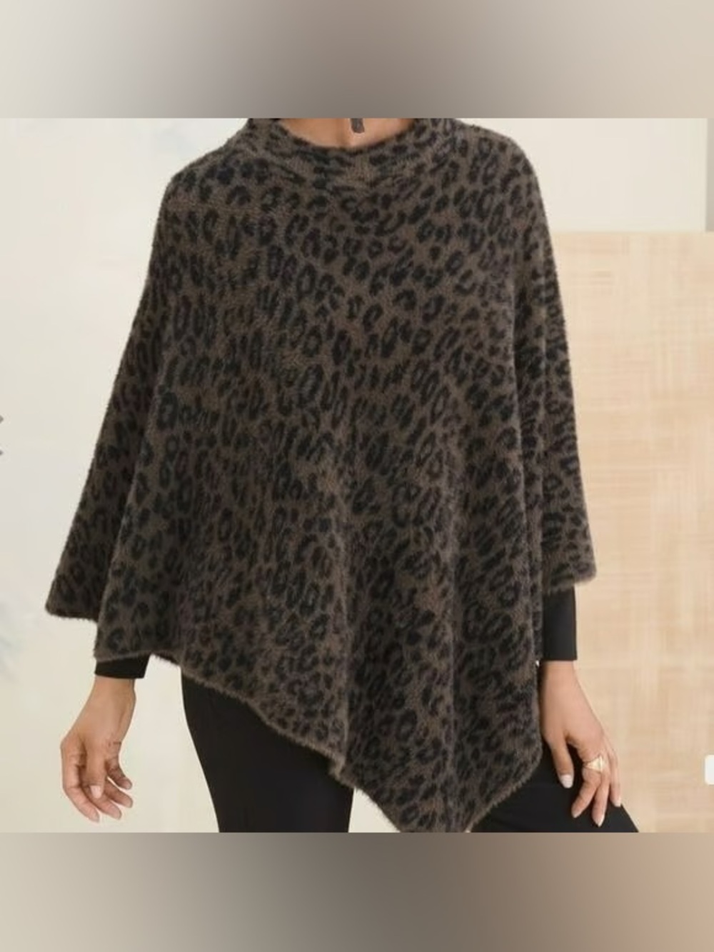 Chico’s Animal Print Super Soft Eyelash Poncho‎ Sweater